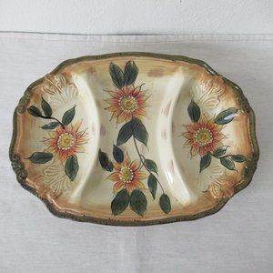 Antipasti Tapas Dish Tray Ceramic, Sunflowers Leaves Pattern, 13" x 9.5" *Flaw